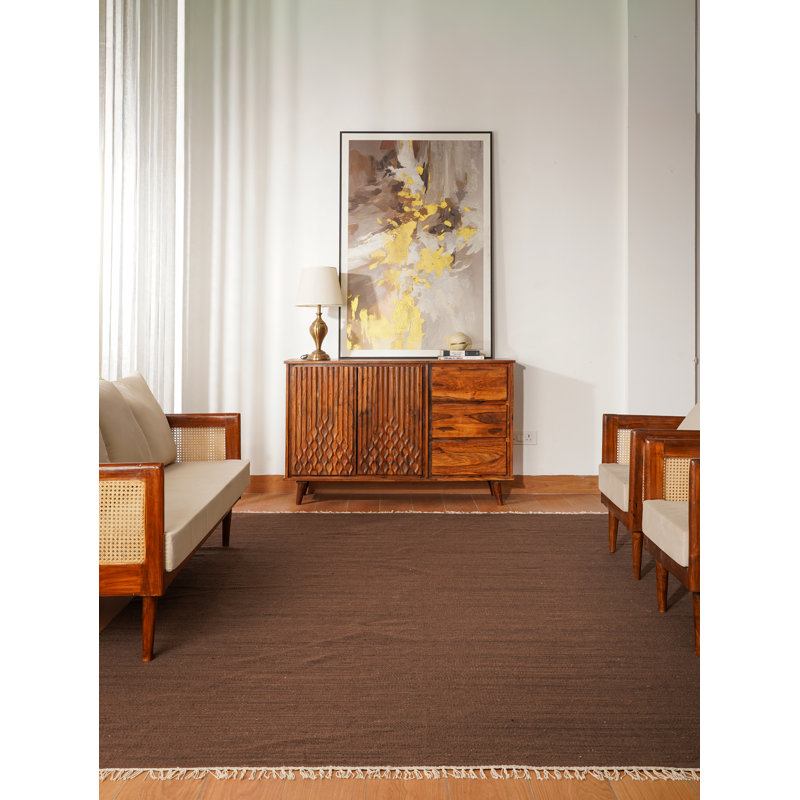 Alithea Hand Woven Flat Weave Kilim Wool Eco-Friendly Area Rugs - Rectangle, Dark Brown Color, Plai Solid Design, Low Pile Handmade Area Rugs for Living Room, Bed Room