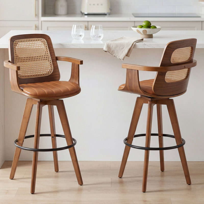 Tabouret de comptoir pivotant Clero, Tabouret de comptoir (siège d'une hauteur de 26 p, Brun