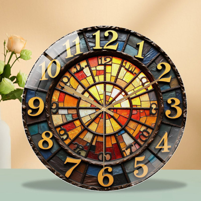 Horloge murale rétro en verre coloré 12 po