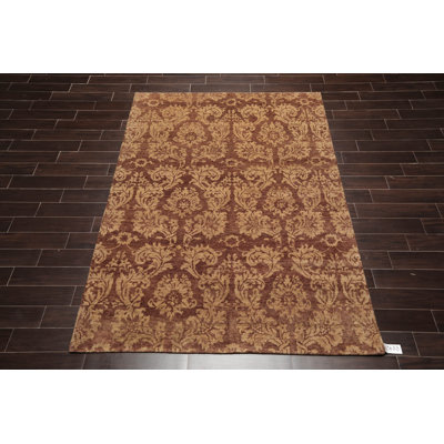 Tapis brun / beige / beige en laine noué à la main 6 pi x 8 pi 8 po Satya Canora