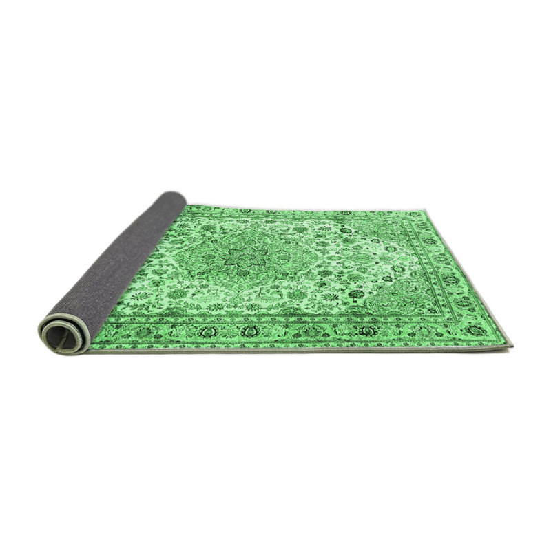 Tapis oriental en laine / polyester tissé à la machine en vert / noir Karendeep, Carré 6 pi