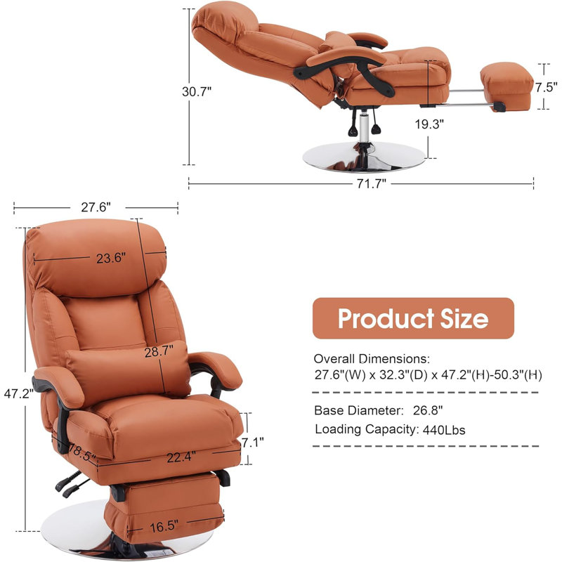 Qusai Adjustable Facial Beauty Chair, Tattoo Salon Spa Swivel Recliner, Faux Leather, Orange Faux Leather