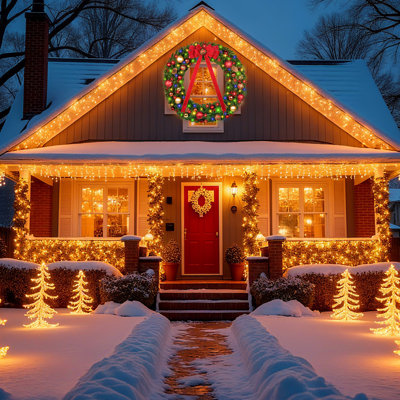  Grande couronne de Noël pré-éclairée de 60 pouces avec 210 lumières DEL pour l'extérieur de la maison, couronne artificielle extérieure pré-éclairée pour la décoration des Fêtes de Noël pour porte avec nœud, pommes de pin, boules d'ornement
