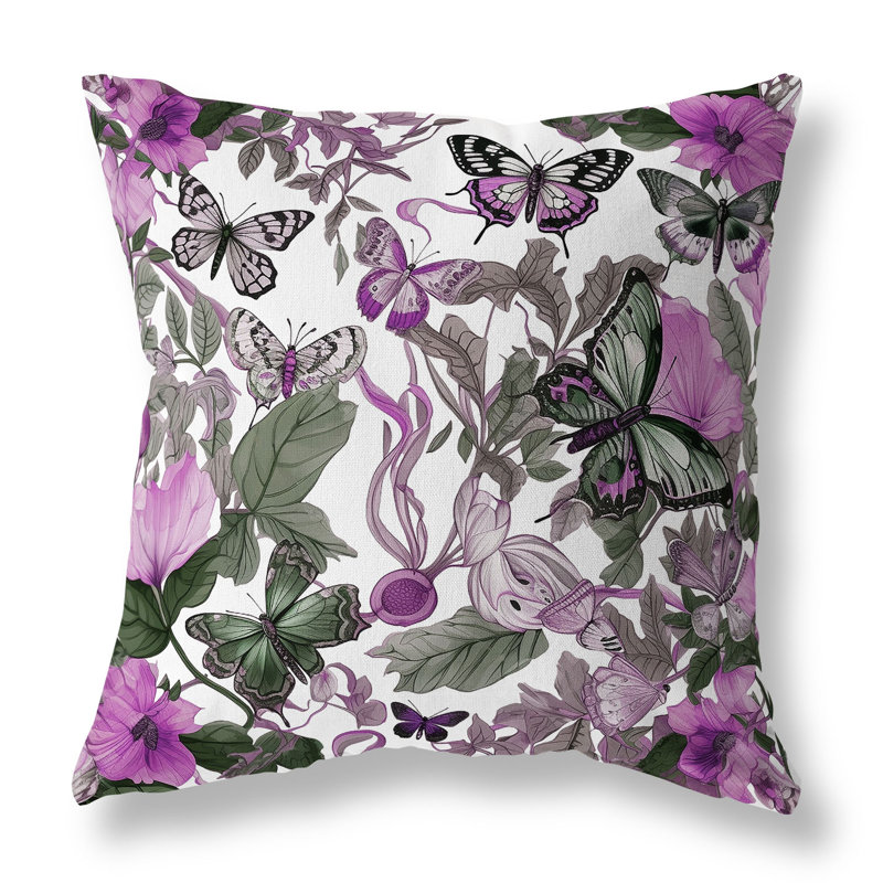 Coussin Butterfly Haven, H 18 po x l 18 po, Vert / rose