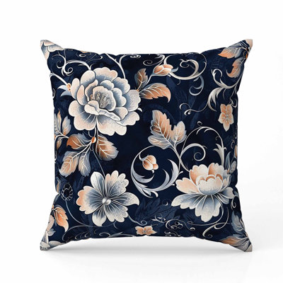 Curled Floral Vines Faux Suede Pillow