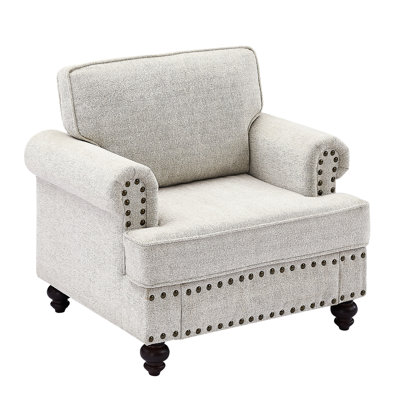 Chenille Upholstered 1 Seater With And Nails, White - American Style Living Space Couch Nails (white),
