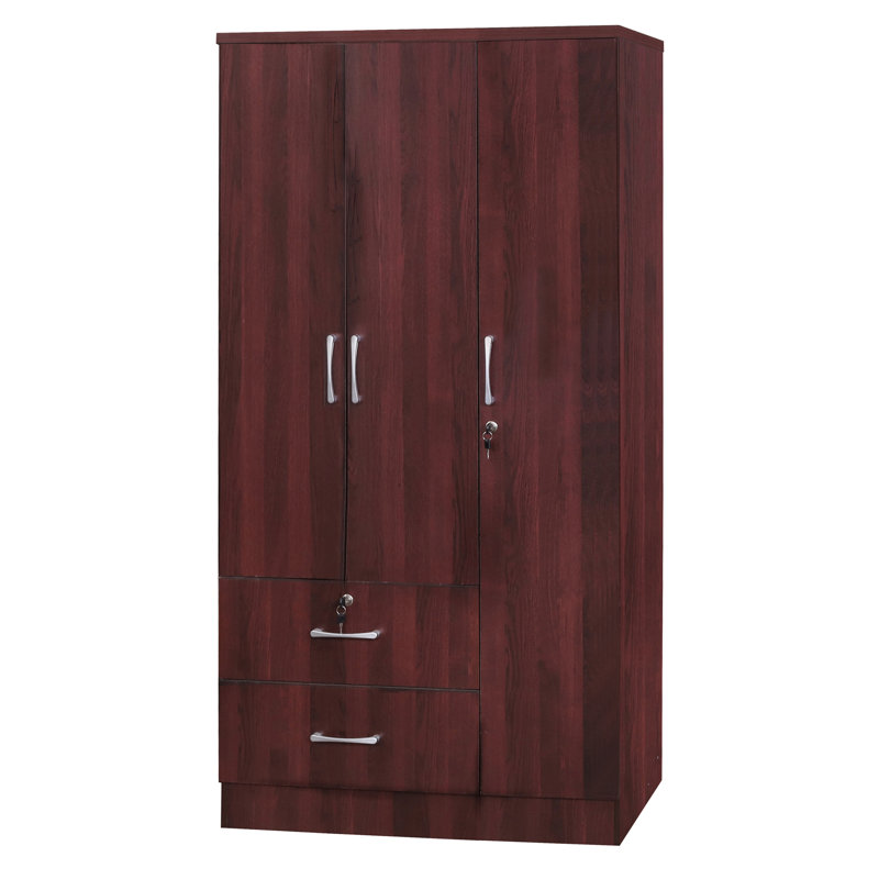 Armoire Bossard 3 portes, tablettes et tringle, Acajou
