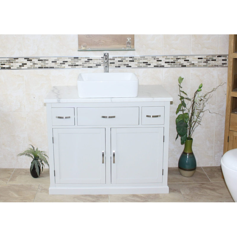 Roderick 1000mm Single Bathroom Vanity with Basin, White Marble, Grey