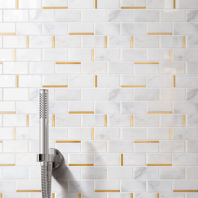 Natural 11.82 in. x 11.82 in. Brick Joint Polished Marble Mosaic Tile