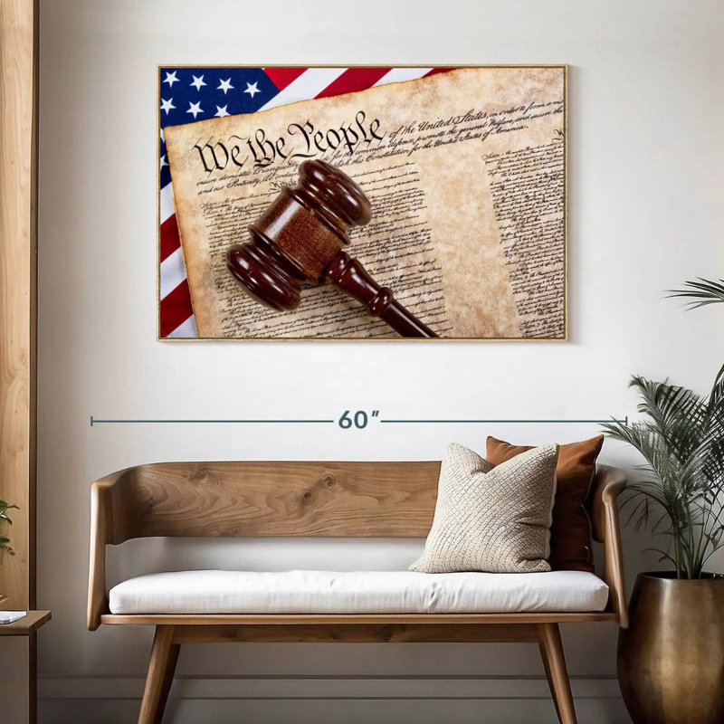 Constitution avec marteau en bois, Cadre flottant en bois naturel, 46 po x 31 po