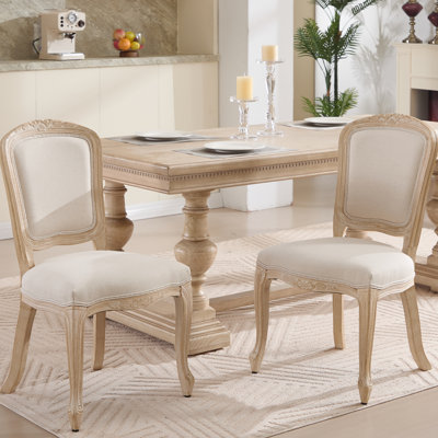 Mid Century French Country Modern Upholstered Linen Side Chair Fan-shaped Back Solid Wood Dining Chairs