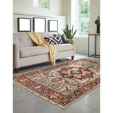 Ivory Hand-Knotted Wool Floral Bordered Medallion Geometric Modern Contemporary Carpet Rug