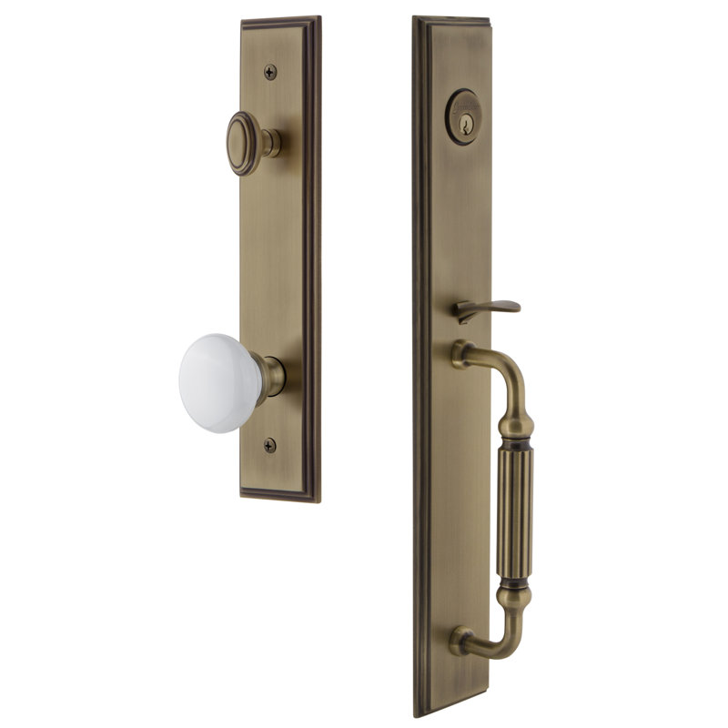 Carré Complete Inactive Dummy Handleset with Hyde Park Knob and Rosette, Vintage Brass