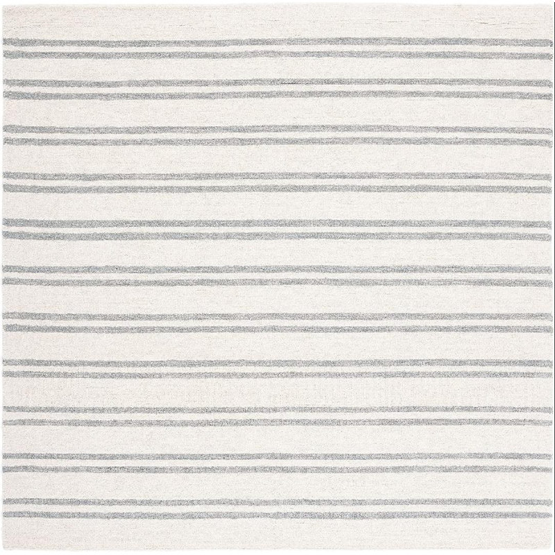 Mataram Hand Tufted Wool And Cotton With Latex Striped Rug, Square 6'