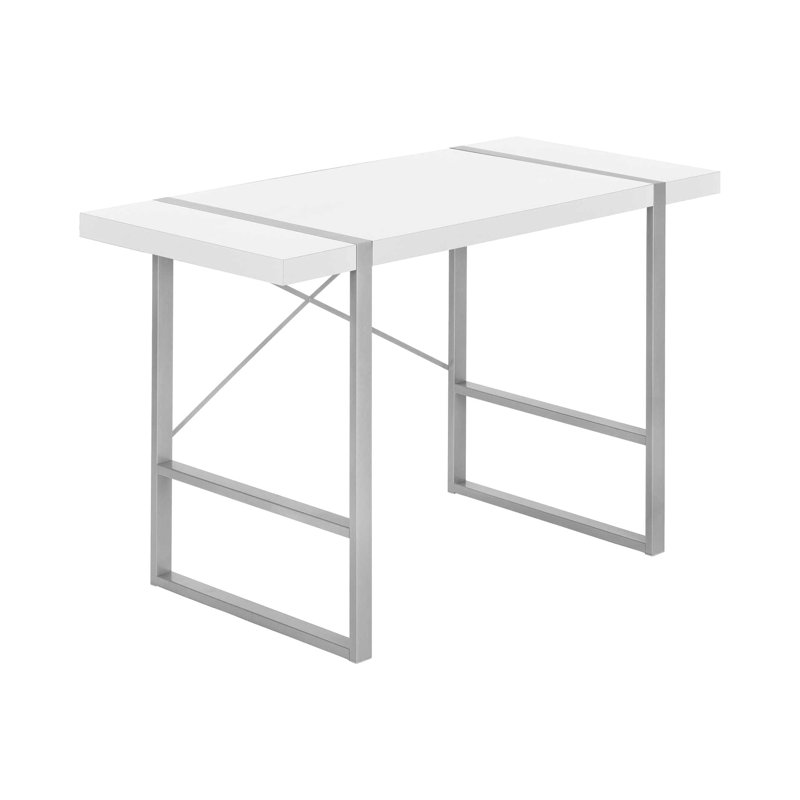 Poste de travail informatique pour bureau à domicile - Table d'écriture contemporaine de 122 cm (48 po) de long, en stratifié blanc et métal.