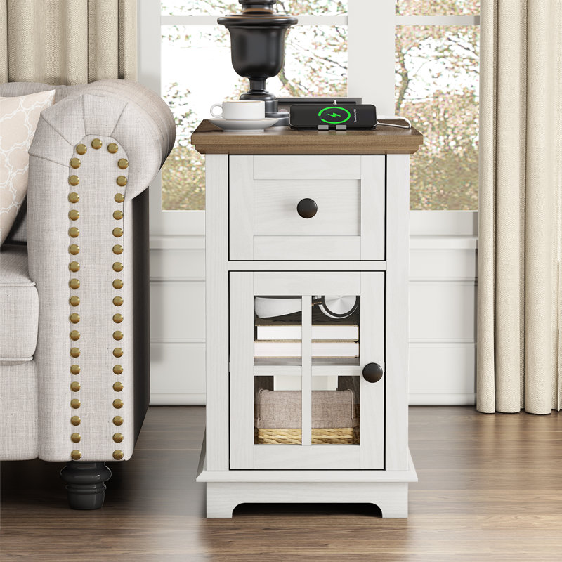 Ensemble de tables de bout avec plateau et rangement Antrea, Noyer foncé / blanc, 1