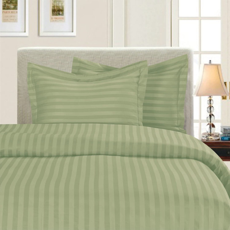 Ensemble de housse de couette à rayures damassées 1500 fils à densité de tissage 1500 - Literie en microfibre de luxe, Sauge