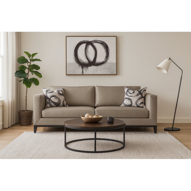 La Roux Leather Sofa, Smoke Genuine Leather, Black