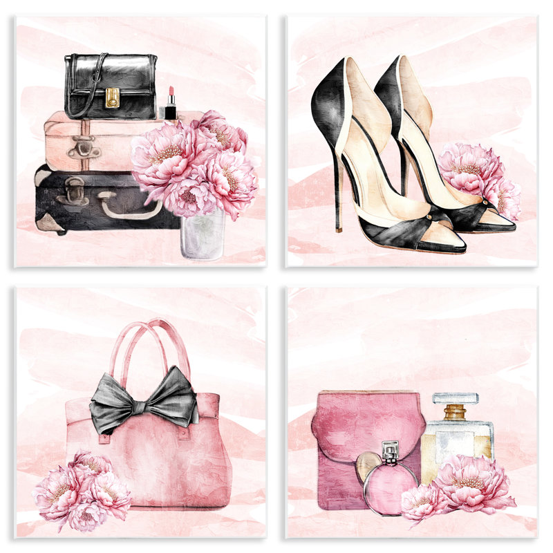 Ensemble de 4 plaques murales Glam Time Fashion, par Kim Allen