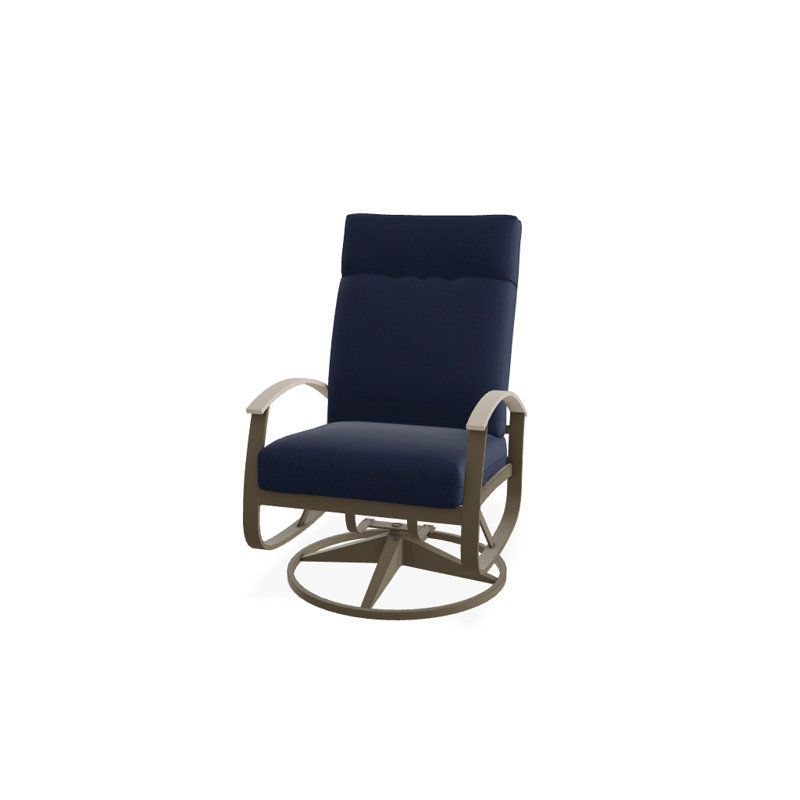 Chaise de patio pivotante avec coussins Askar, Mélange indigo, Bois de plage texturé, Désert P60