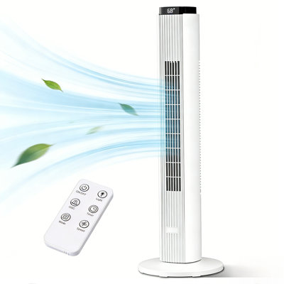 Ventilateur portatif sans lame de 37 pouces - oscillation 80 °, 6 vitesses, 4 modes, refroidissement silencieux avec minuterie 12H et télécommande, affichage à DEL, blanc
