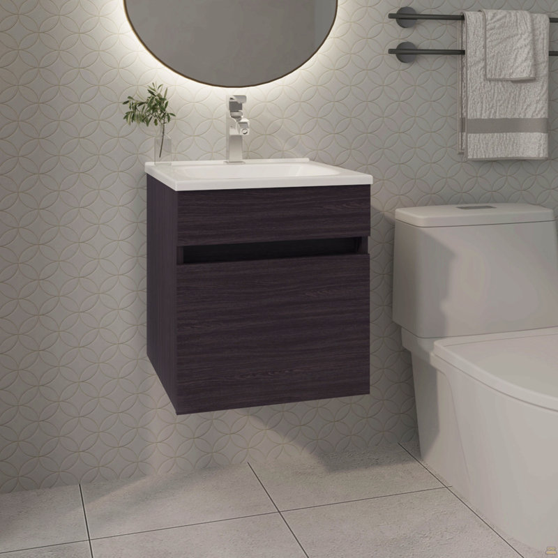 Meuble-lavabo flottant avec lavabo et 1 porte Wengue