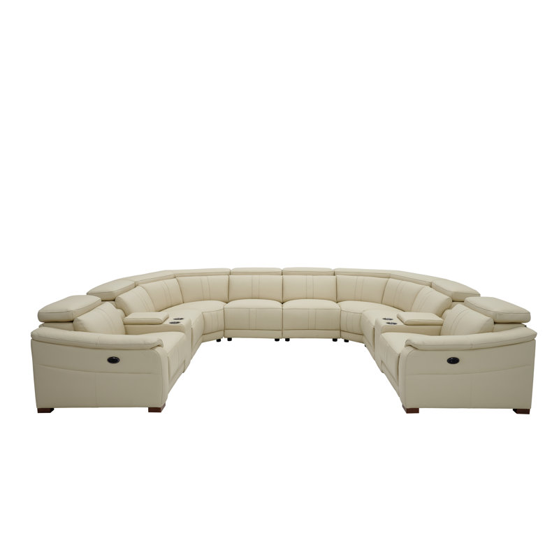 Mietoon Leather Match Large Seating Power Recliner Sectional, White Leather Match
