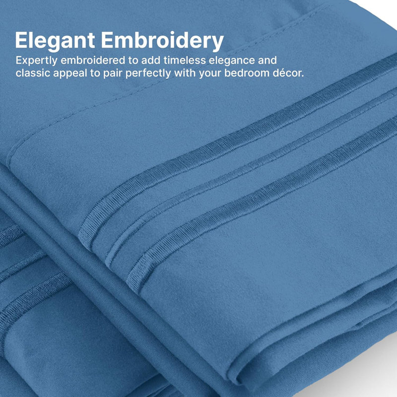 Pillowcase Set, Soft Double Brushed Microfiber, Cooling & Breathable Pillow Covers, Set of 4, Denim Blue, King