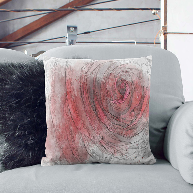 Abstract Square Cushion, 55cm H x 55cm W x 20cm D, Red/Grey