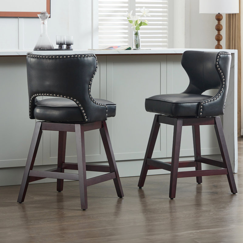 26" Solid Wood Swivel Counter Stool, Black, 2