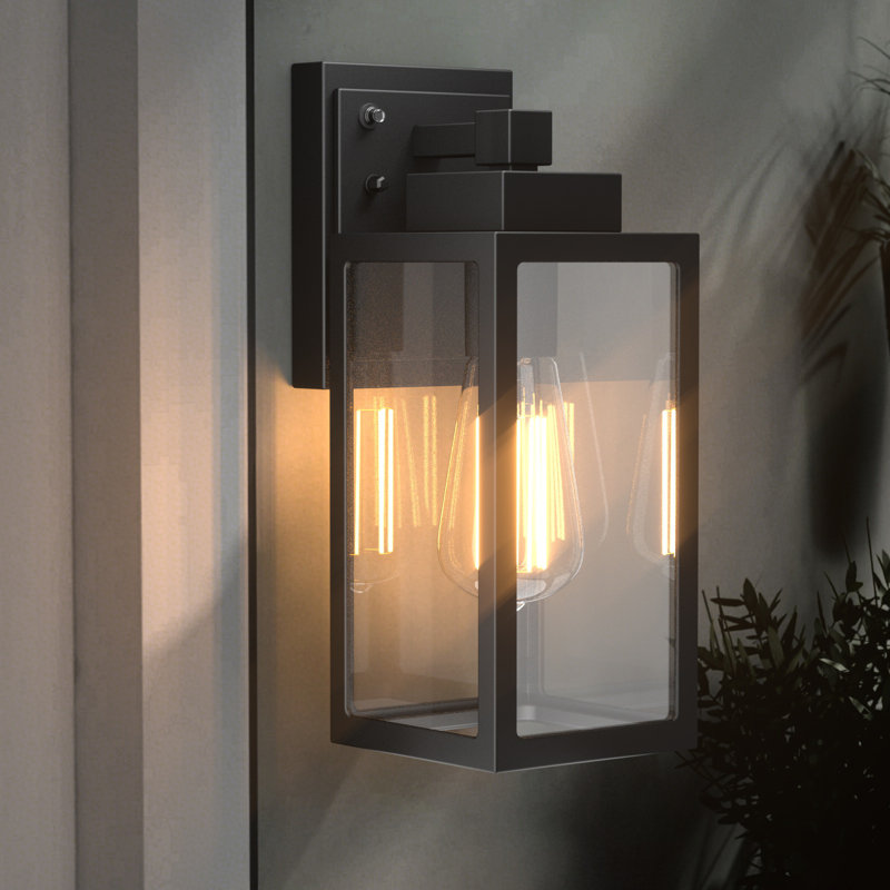 Outdoor Wall Mount Light Fixture, Exterior Wall Lantern Waterproof, Black Outside Porch Sconce Lighting With Matte Black Finish & Glass Shade For House Garage Doorway Patio, E26 Socket(Bulb Not Included)