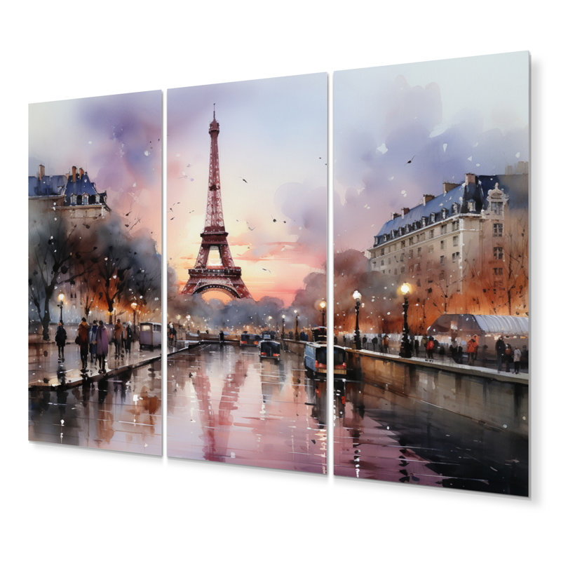 «Pink Twilight Rendezvous In Paris III - City Paris», ensemble de reproduction d'art en métal