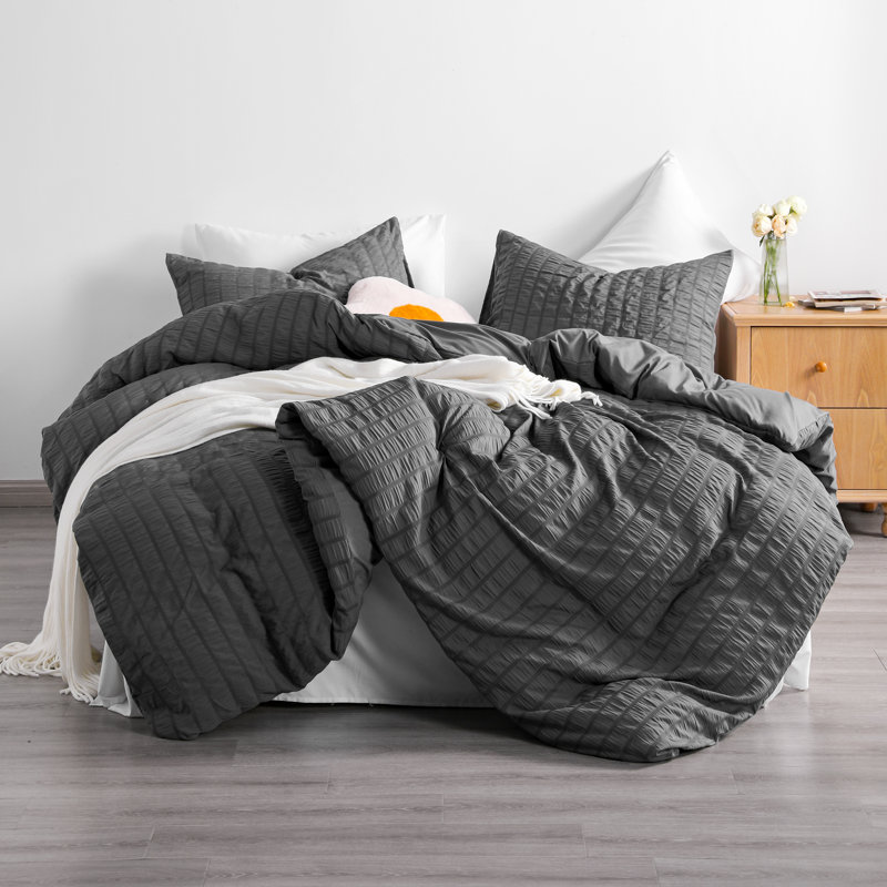Ensemble de housse de couette en microfibre 3 pièces Tristah, Housse de couette pour très grand lit et 2 très , Gris foncé