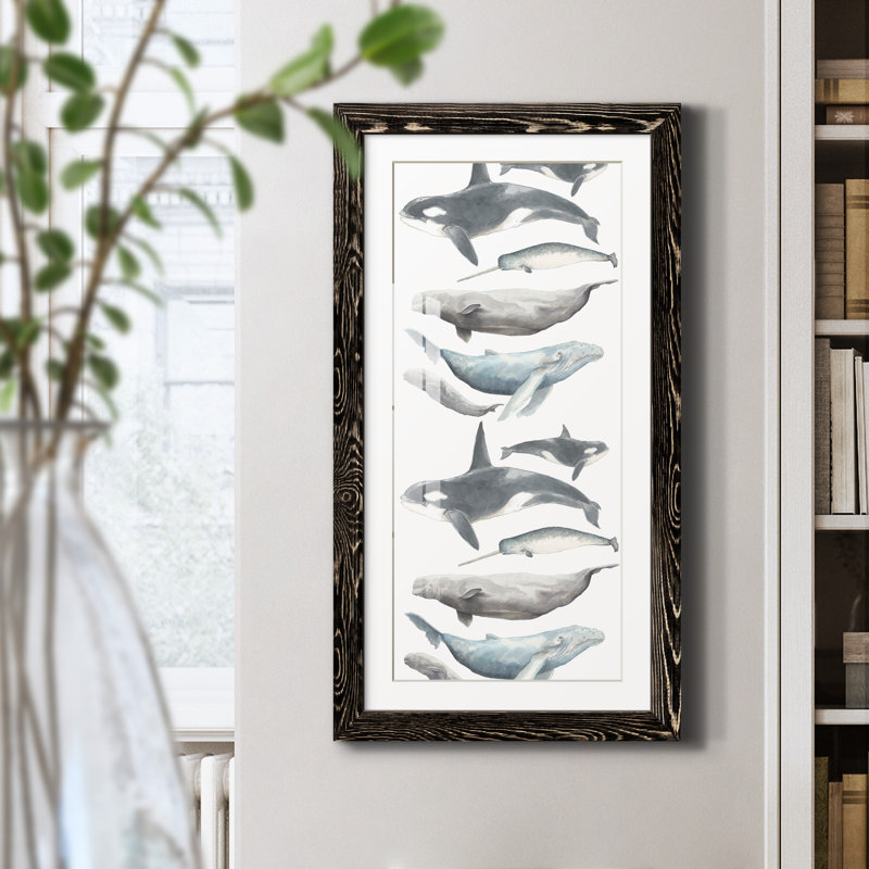 Watercolor Whale Collection B - Reproduction d'art graphique sur papier encadré, Toile avec cadre noir