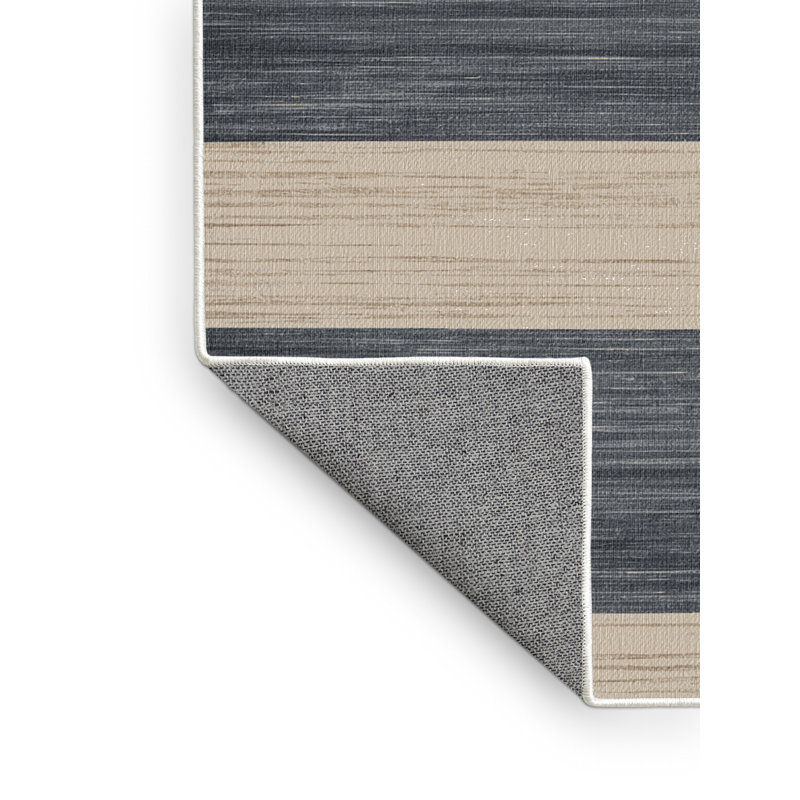 Machine Washable Horizontal Stripes Beige Area Rug, Round 8'