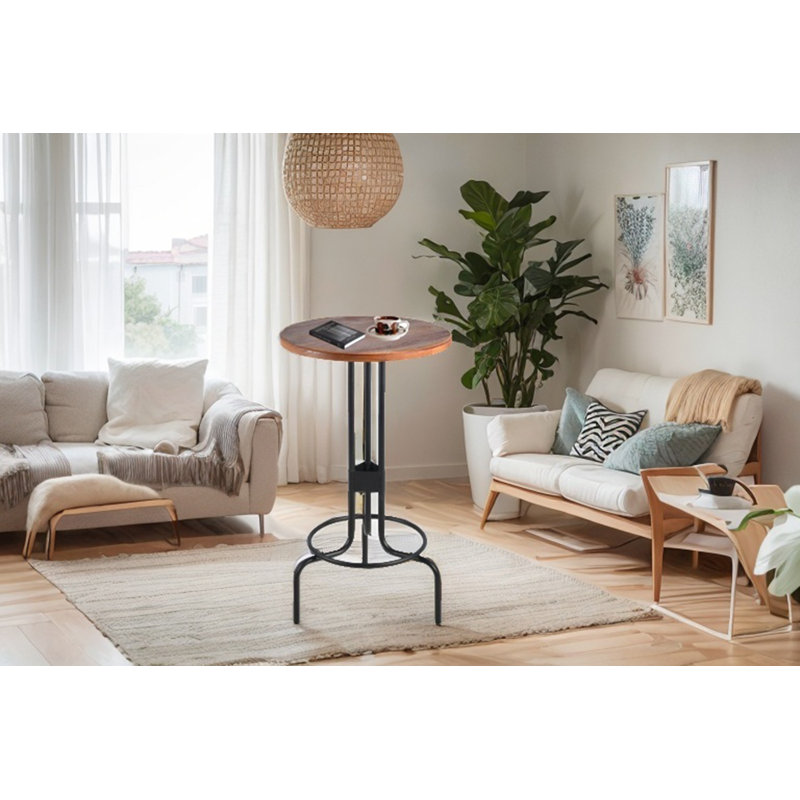 Lindola Pine Round Solid Wood Top Metal Base Dining Table