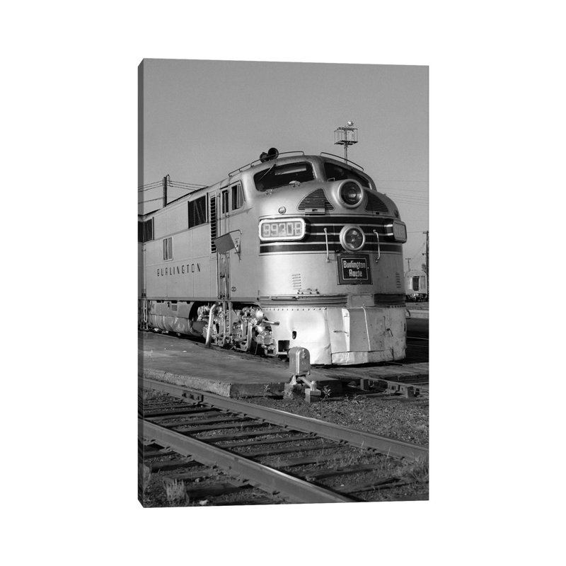 1950s-1960s Streamlined Burlington Route Railroad Train Diesel Locomotive Engine At Station by Vintage Images - Wrapped Canvas Print