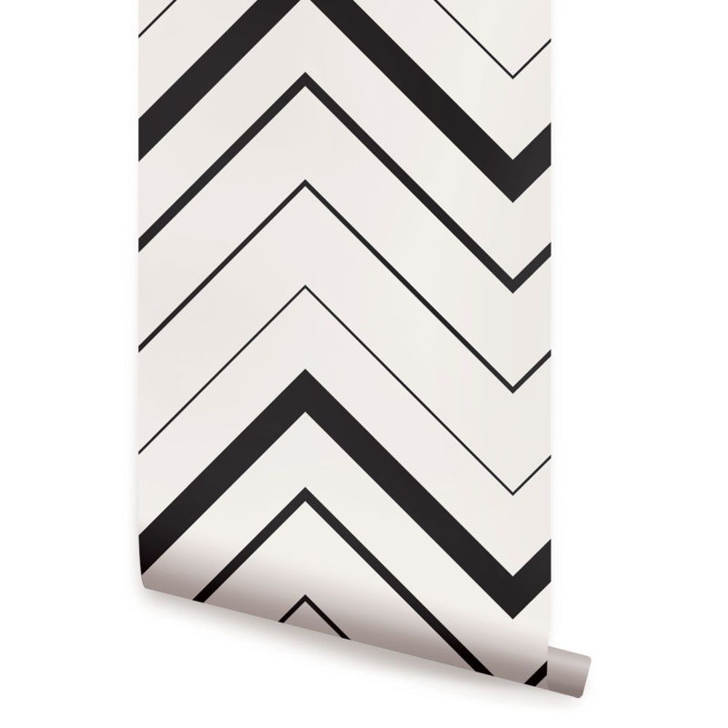 Panneau de papier peint adhésif à chevrons Schramm, Noir, L 2 pi x H 18 pi