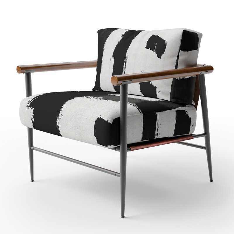 Walt Crossing Paths II - Upholstered Modern Accent Arm Chair, Black, Black/White