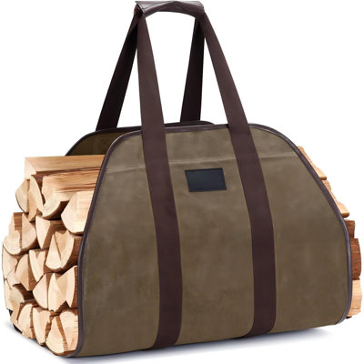 16oz Waxed Canvas Firewood Tote – Heavy Duty, Double Reinforced Straps for Camping & Fireplace