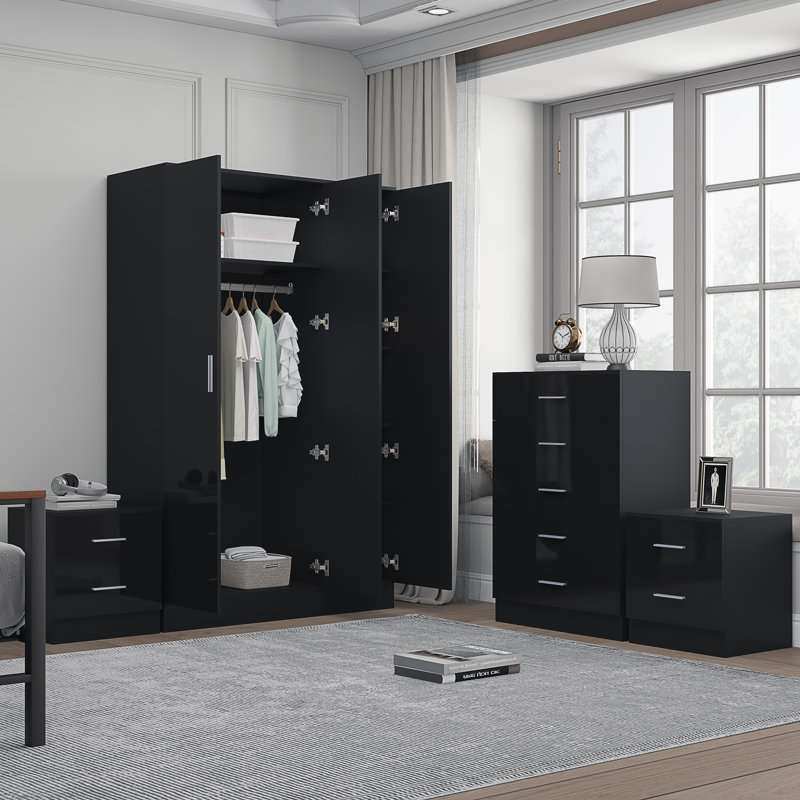 Eva Piece Bedroom Set, Black Gloss / Black Oak