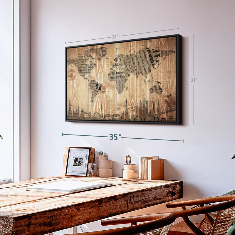 " Newspaper Landmark World Map Canvas Print ", 21" H x 31" W