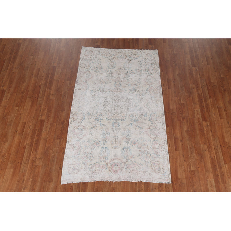 Tapis beige en laine noué à la main de conception unique 1950S 4 pi 4 po x 7 pi 3 po Huai