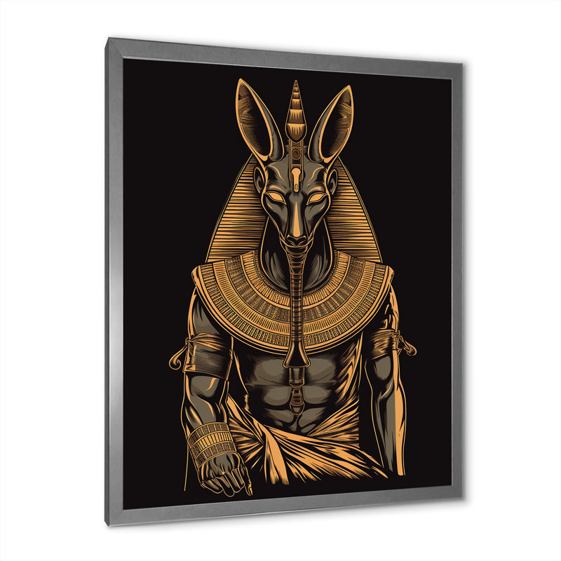"Graphic Anubis Ancien Egyptien, Jackal God I", reproduction sur toile, H 20 po x l 12 po x P 1 po, Cadre simple argenté