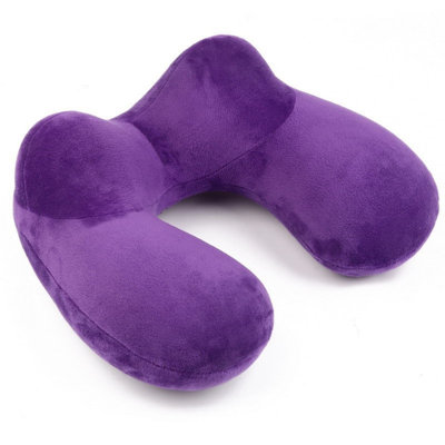 Inflatable Travel Pillow for Airplane Inflatable Neck Pillow for Traveling with Soft Velvet Washable Cover for Sleeping, Airplane,Train, Car, Office, Contoured Eye Masks, Earplugs（Purple）