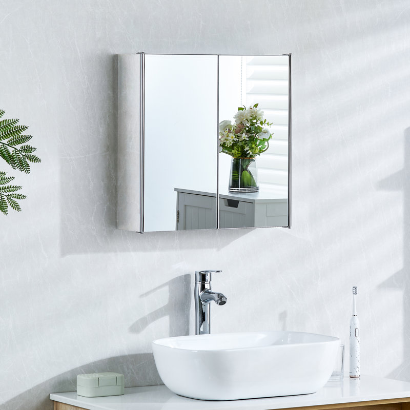 Carthage Bathroom Double 450mm x 450mm Recessed Mirror Cabinet (No Assembly Required)