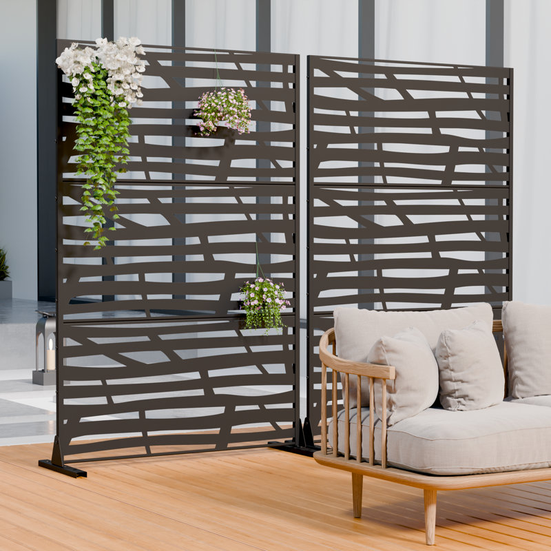 Écrans d'intimité d'extérieur en métal 72 po x 47 po Jungle, Noir, H 72 po x l 47 po x P 16 po