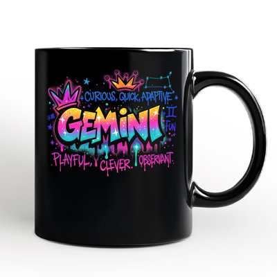 Tasse de zodiaque Gemini Graffiti, horoscope d'astrologie de style urbain, cadeau avec nom personnalisé