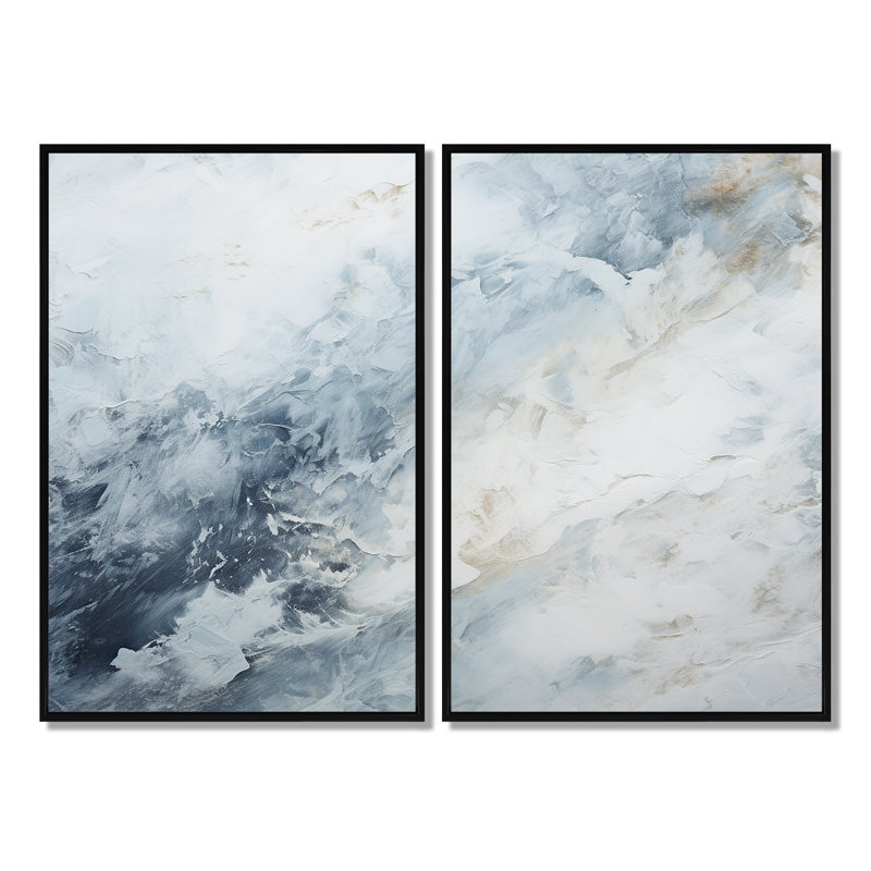 Art mural bleu surdimensionné bleu et blanc, Black, 36" H x 48" W, Impression encadrée flottante