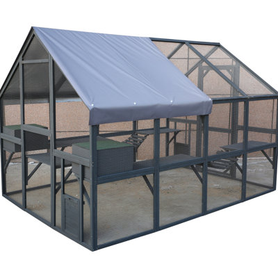 110 Inch Outdoor Cat Enclosure - Spacious Wooden With Bridges, Walks, Small Houses & Hygiene House Area Luxurious , Walks